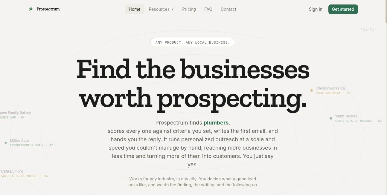Screenshot of Prospectrum – An AI tool in the ,AI Lead Generation ,AI Sales Assistant ,AI Email Assistant ,AI CRM Assistant  category, showcasing its interface and key features.