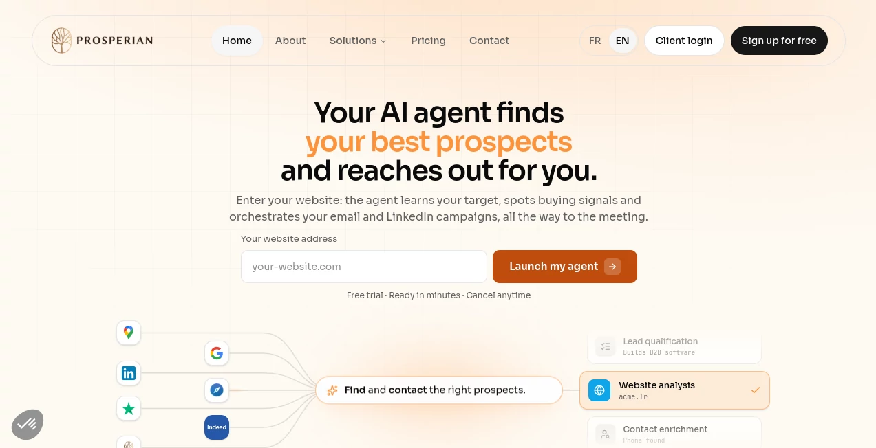 Screenshot of Prosperian – An AI tool in the ,AI Lead Generation ,AI Sales Assistant ,AI Email Marketing ,AI CRM Assistant  category, showcasing its interface and key features.