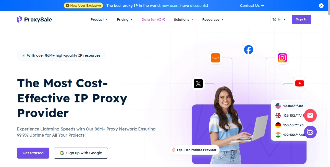 Screenshot of ProxySale – An AI tool in the ,AI Data Mining ,AI Developer Tools ,AI Web Scraping ,AI Research Tool  category, showcasing its interface and key features.
