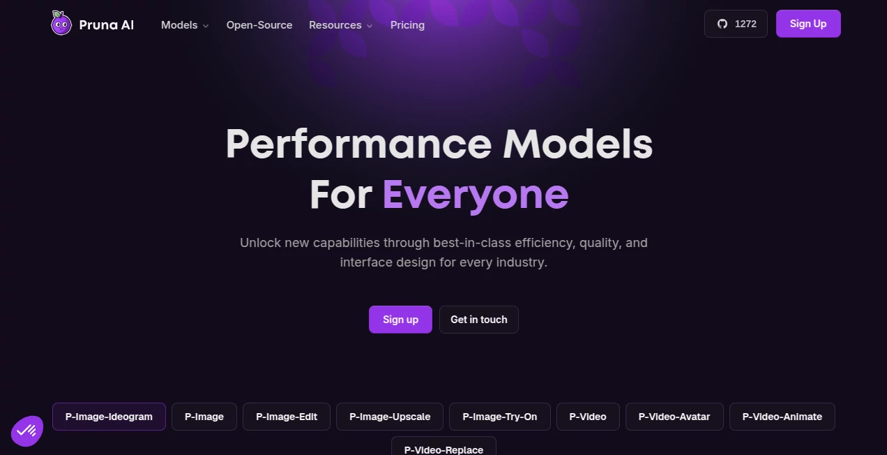 Screenshot of Pruna AI – An AI tool in the ,AI Image to Video ,AI Video Generator ,AI Image to Image ,AI Text to Image  category, showcasing its interface and key features.