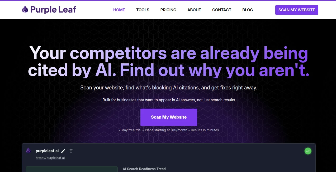 Screenshot of Purpleleaf – An AI tool in the ,AI Blog Writer ,AI Copywriting ,AI Writing Assistants ,AI Content Generator  category, showcasing its interface and key features.