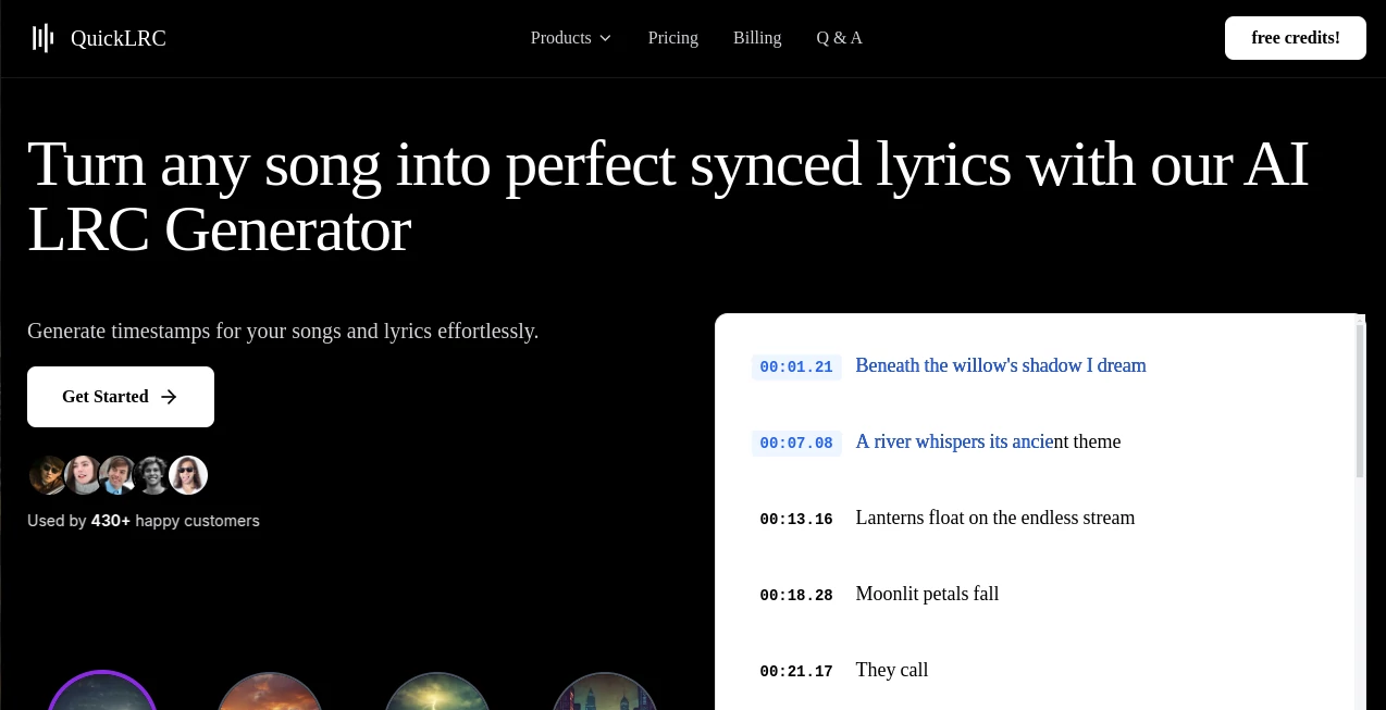 Screenshot of QuickLRC – An AI tool in the ,AI Lyrics Generator ,AI Audio Enhancer ,AI Music Generator ,AI Transcription  category, showcasing its interface and key features.