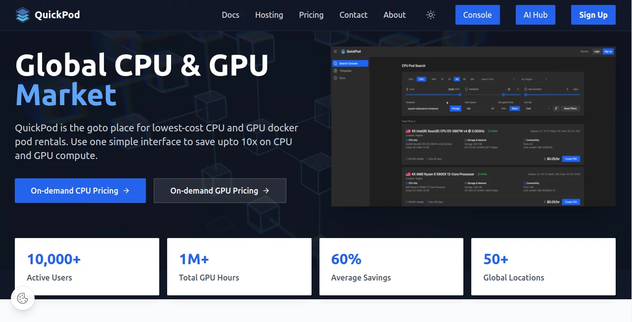 Screenshot of QuickPod – An AI tool in the ,AI Research Tool ,AI Developer Tools  category, showcasing its interface and key features.