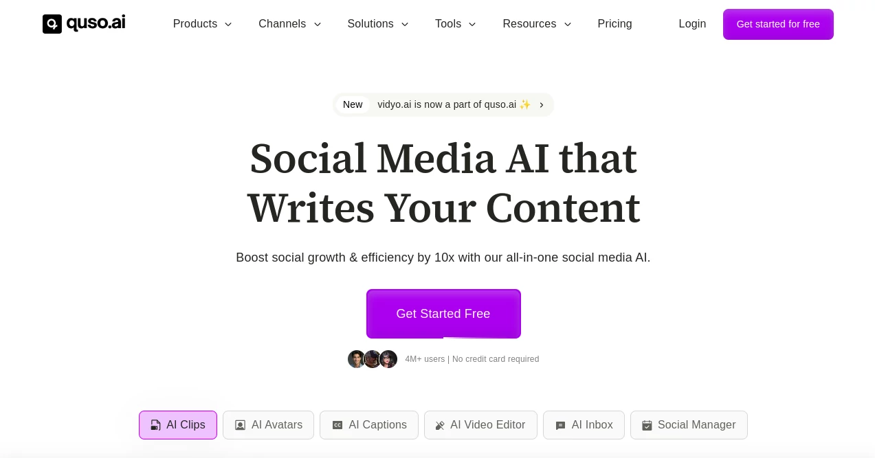 Screenshot of Quso AI – An AI tool in the ,AI Script Writing ,AI YouTube Assistant ,AI Captions or Subtitle ,AI Content Generator ,AI Transcriber ,AI Transcription ,AI Video Editor ,AI Text to Video ,AI Video Generator ,AI Short Clips Generator ,AI Social Media Assistant ,AI Hashtag Assistant ,AI E-commerce Assistant ,AI Advertising Assistant ,AI Instagram Assistant ,AI Twitter Assistant ,AI Facebook Assistant ,AI Tiktok Assistant ,AI Analytics Assistant ,AI Podcast Assistant ,AI Repurpose Assistant ,AI Ad Creative Assistant ,AI Ad Generator ,AI Digital Marketing Generator ,AI Video Recording ,AI Healthcare ,AI Education Assistant  category, showcasing its interface and key features.