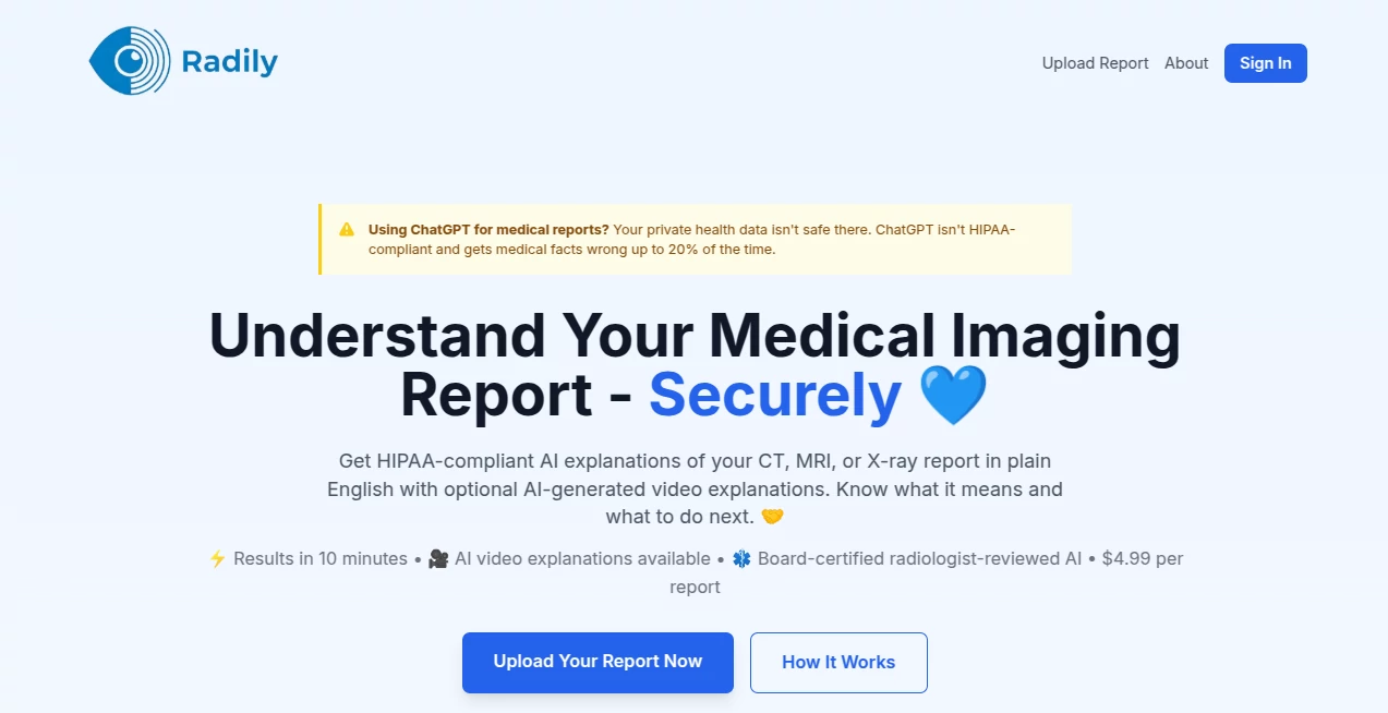 Screenshot of Radily AI – An AI tool in the ,AI Speech to Text ,AI Healthcare ,AI Productivity Tools ,AI Documents Assistant  category, showcasing its interface and key features.
