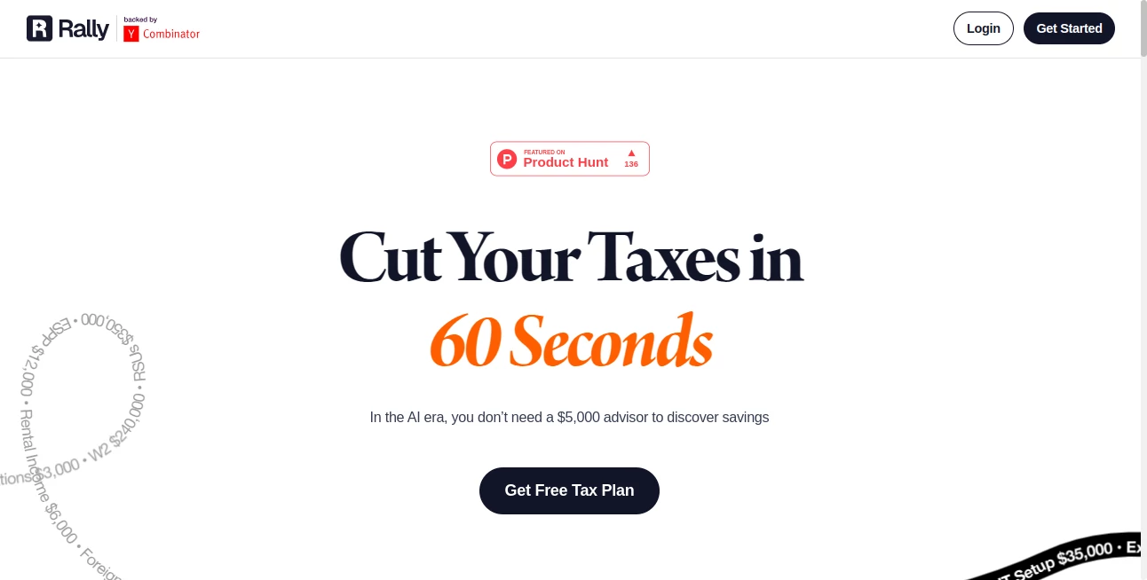 Screenshot of Rally – An AI tool in the ,AI Tax Assistant ,AI Investing Assistant ,AI Accounting Assistant ,AI Research Tool  category, showcasing its interface and key features.