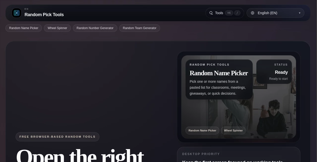 Screenshot of Random Pick Tools – An AI tool in the ,AI Fun Tools  category, showcasing its interface and key features.
