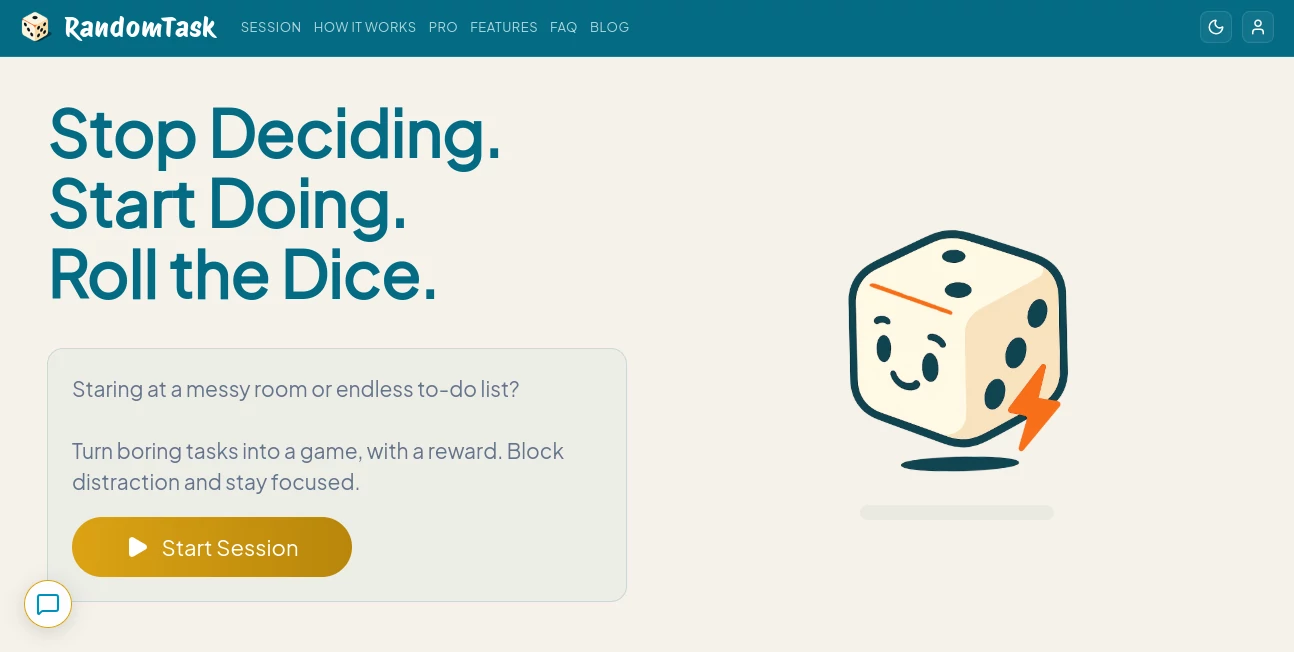 Screenshot of RandomTask – An AI tool in the ,AI Fun Tools ,AI Productivity Tools ,AI Task Management  category, showcasing its interface and key features.