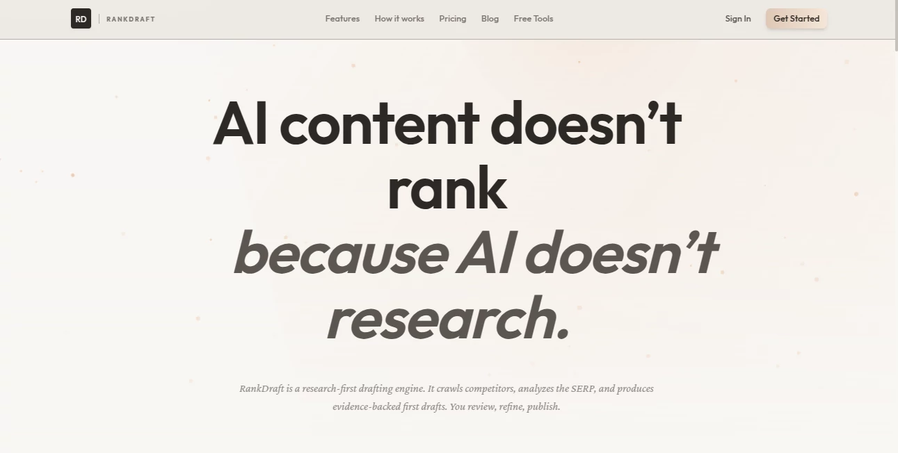 Screenshot of RankDraft – An AI tool in the ,AI SEO Assistant ,AI Content Generator ,AI Analytics Assistant ,AI Writing Assistants  category, showcasing its interface and key features.