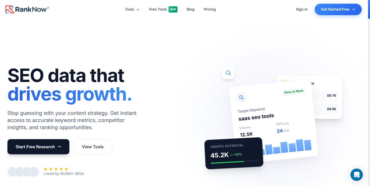 Screenshot of RankNow.ai – An AI tool in the ,AI SEO Assistant ,AI Marketing Plan Generator ,AI Digital Marketing Generator ,AI Research Tool  category, showcasing its interface and key features.