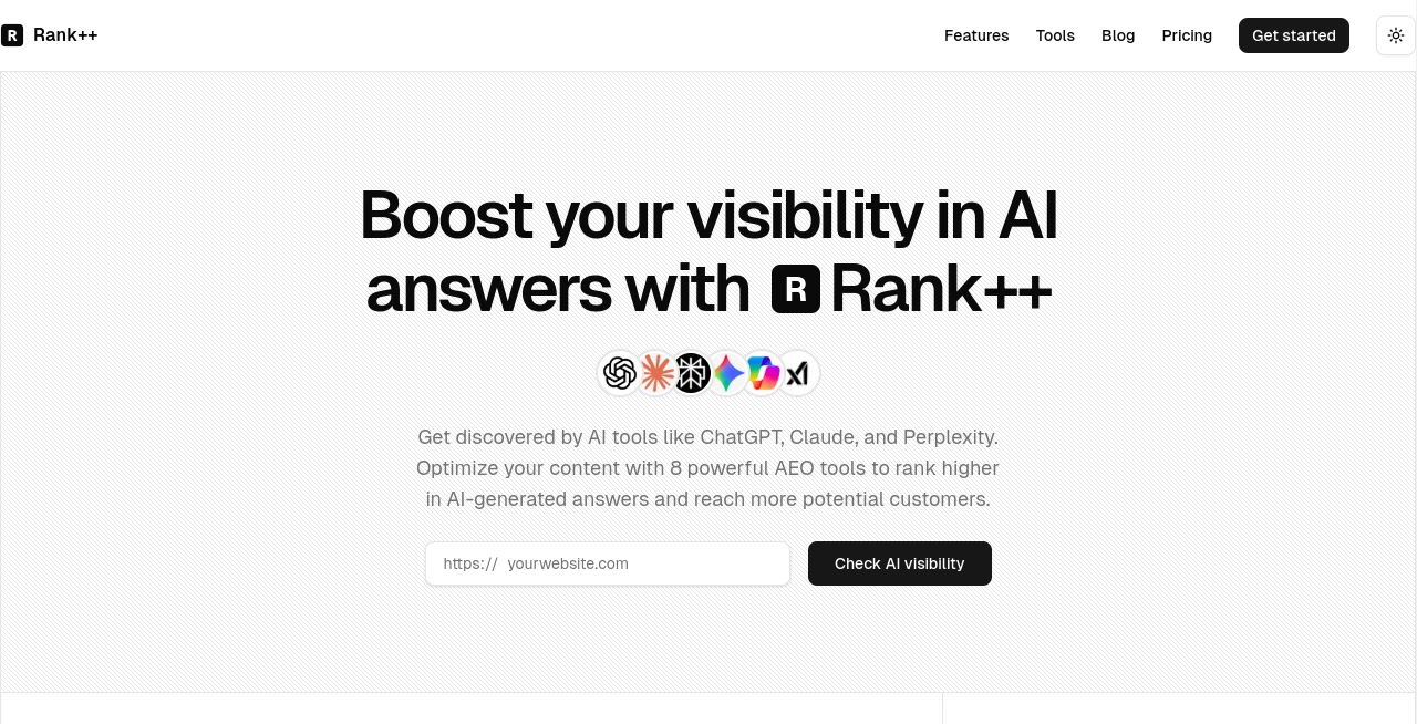 Screenshot of Rank++ – An AI tool in the ,AI Research Tool ,AI SEO Assistant ,AI Marketing Plan Generator  category, showcasing its interface and key features.