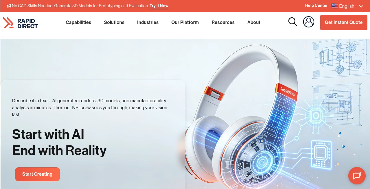 Screenshot of RapidDirect AI Creator Laboratory – An AI tool in the ,AI Design Generator ,AI 3D Model Generator ,AI Text to 3D ,AI Image to 3D Model  category, showcasing its interface and key features.