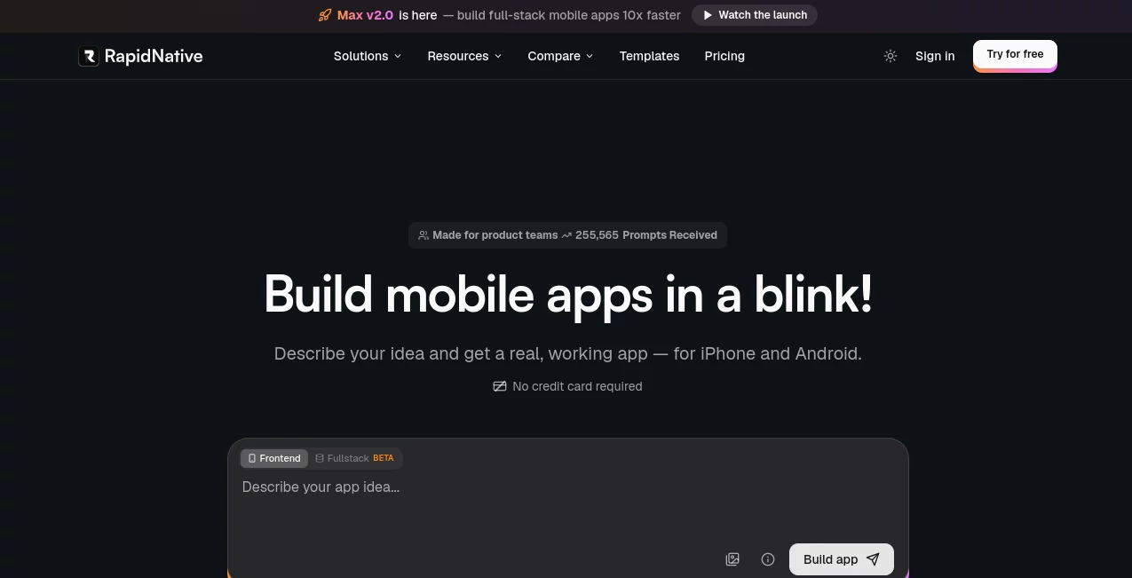 Screenshot of RapidNative – An AI tool in the ,AI No-Code & Low-Code ,AI Developer Tools ,AI App Builder ,Code & IT  category, showcasing its interface and key features.