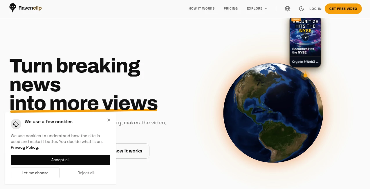 Screenshot of Ravenclip – An AI tool in the ,AI Video Generator ,AI Social Media Assistant ,Other  category, showcasing its interface and key features.