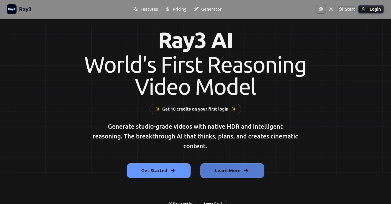 Screenshot of Ray3 – An AI tool in the ,AI Animated Video ,AI Image to Video ,AI Video Generator ,AI Text to Video  category, showcasing its interface and key features.