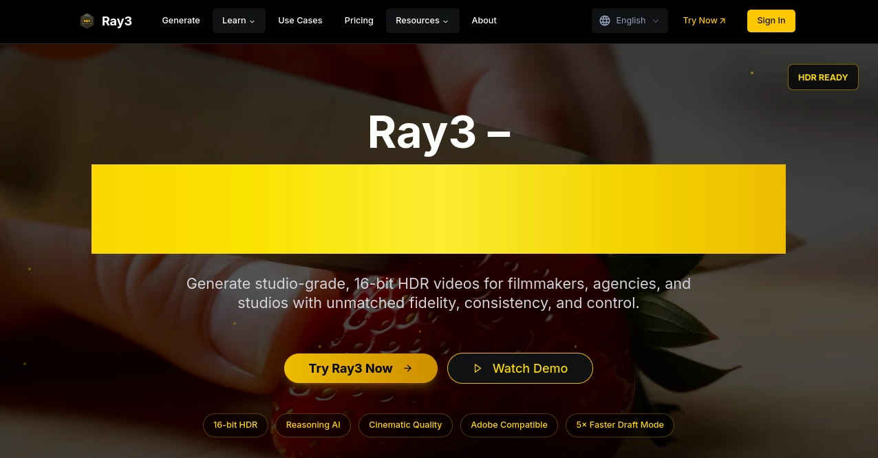 Screenshot of Ray3 – An AI tool in the ,AI Animated Video ,AI Video Editor ,AI Video Generator ,AI Video Enhancer  category, showcasing its interface and key features.