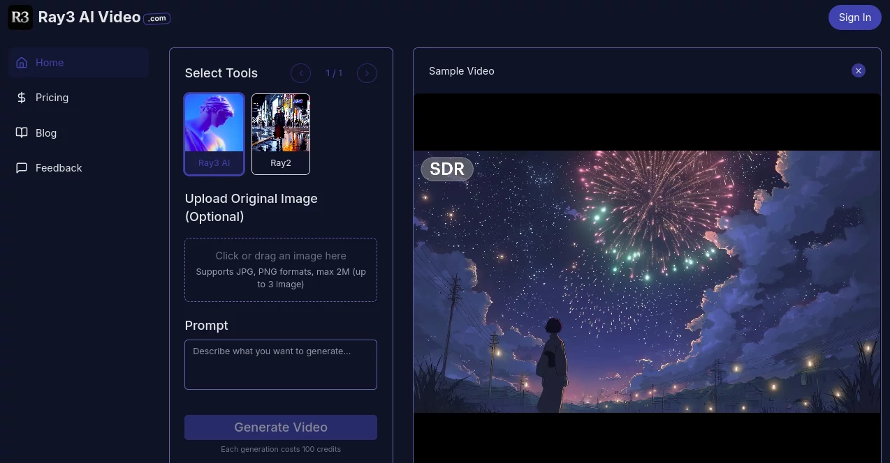 Screenshot of Ray3 AI Video – An AI tool in the ,AI Animated Video ,AI Video Editor ,AI Video Generator ,AI Video Enhancer  category, showcasing its interface and key features.