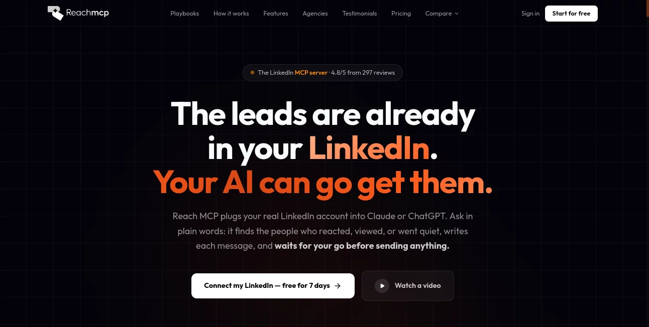 Screenshot of Reach MCP – An AI tool in the ,AI Lead Generation ,Marketing ,AI Sales Assistant ,AI Recruiting  category, showcasing its interface and key features.
