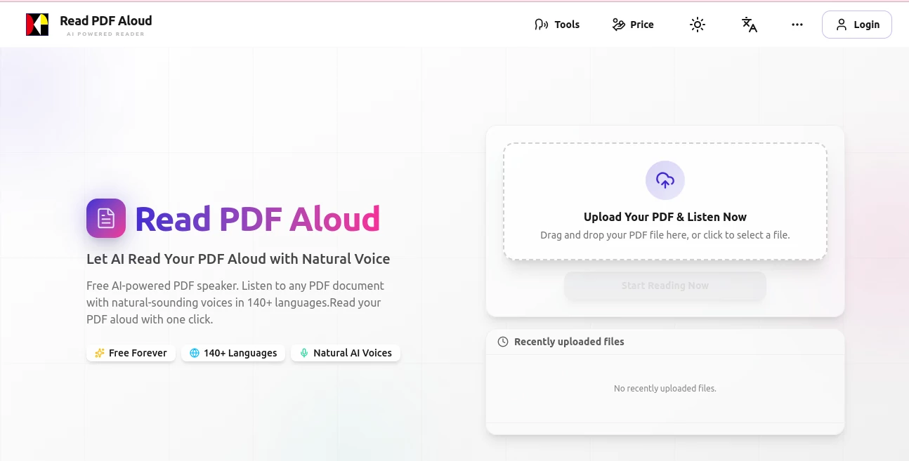 Screenshot of Read PDF Aloud – An AI tool in the ,AI Documents Assistant ,AI Text to Speech ,AI Speech Synthesis ,AI Voice Assistants  category, showcasing its interface and key features.