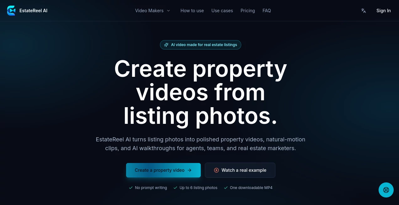 Screenshot of EstateReel AI – An AI tool in the ,AI Video Editor ,AI Video Generator ,AI Advertising Assistant ,AI Social Media Assistant  category, showcasing its interface and key features.