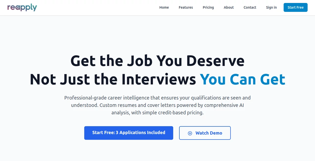 Screenshot of ReApply – An AI tool in the ,AI Interview Assistant ,AI Recruiting ,AI Resume Builder ,AI Cover Letter Generator  category, showcasing its interface and key features.