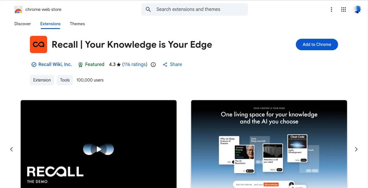 Screenshot of Recall – An AI tool in the ,AI Research Tool ,AI Knowledge Base ,AI Knowledge Management ,AI Productivity Tools  category, showcasing its interface and key features.