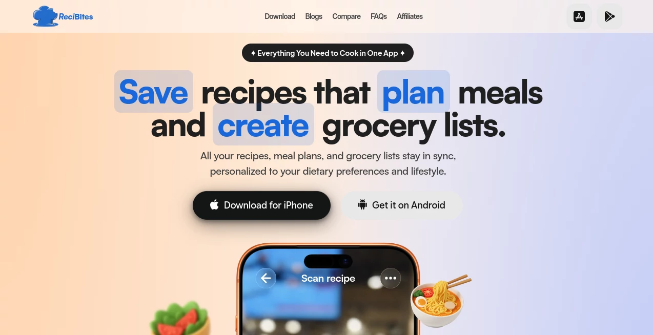 Screenshot of ReciBites – An AI tool in the ,AI Recipe Assistant ,AI Life Assistant ,AI Cooking Assistant  category, showcasing its interface and key features.