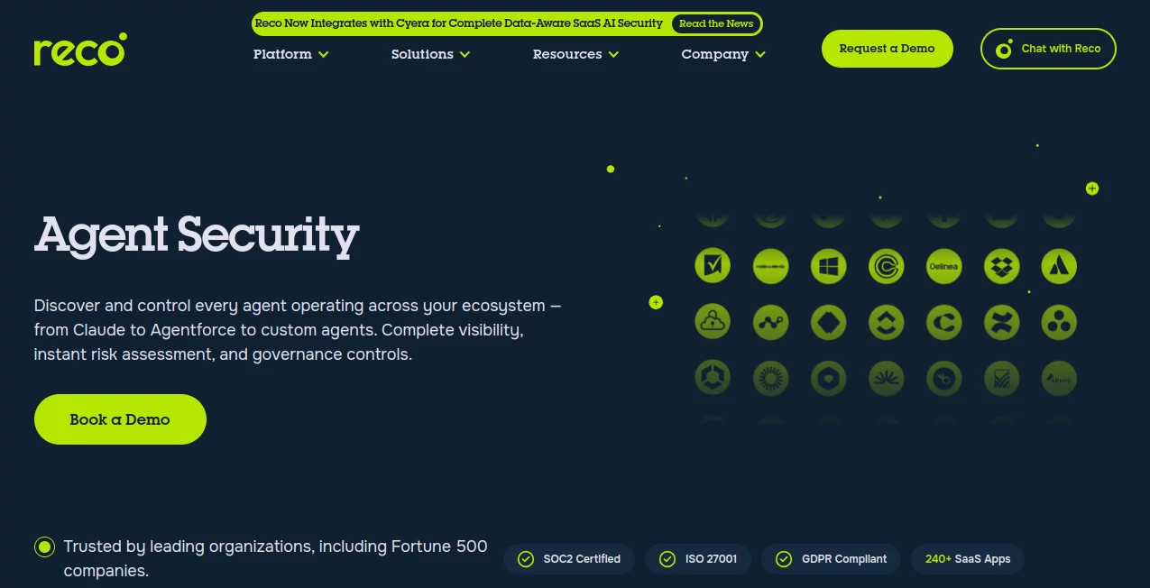 Screenshot of AI Agent Security - Reco – An AI tool in the ,AI Developer Tools ,Other  category, showcasing its interface and key features.