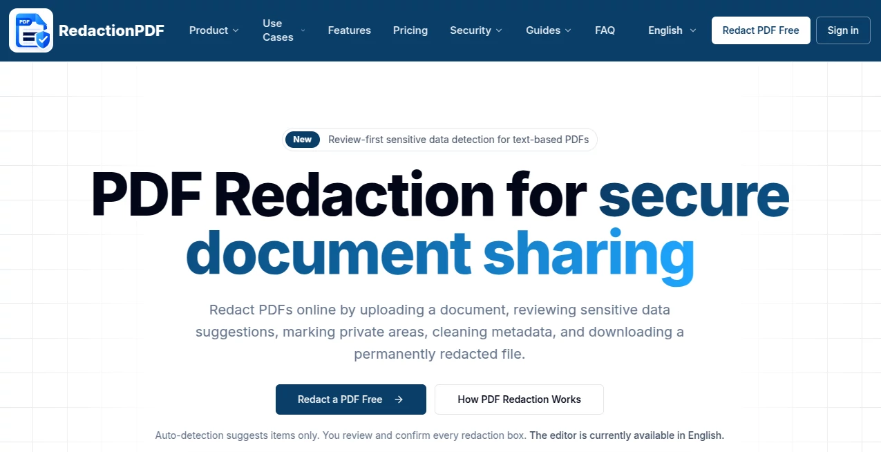 Screenshot of redactionPDF – An AI tool in the ,AI PDF ,AI Productivity Tools ,AI Document Extraction ,AI Documents Assistant  category, showcasing its interface and key features.
