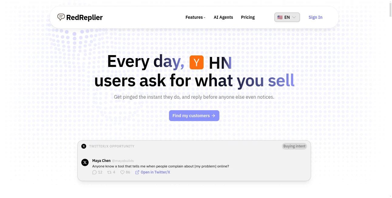 Screenshot of RedReplier – An AI tool in the ,AI Reply Assistant ,AI SEO Assistant ,AI Social Media Assistant ,AI Lead Generation  category, showcasing its interface and key features.