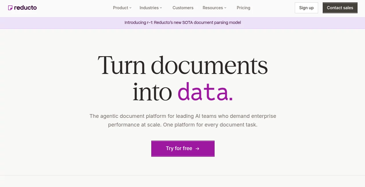 Screenshot of Reducto – An AI tool in the ,AI Document Extraction ,AI PDF ,AI Documents Assistant ,AI Developer Tools  category, showcasing its interface and key features.