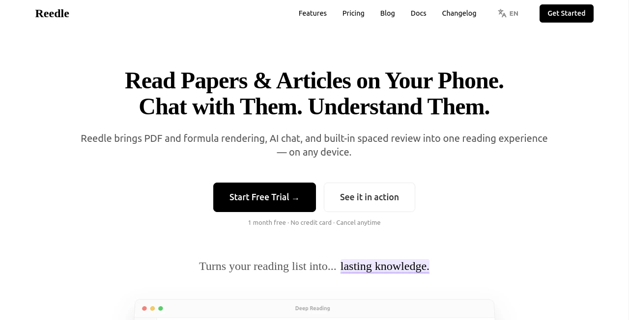 Screenshot of Reedle – An AI tool in the ,AI Education Assistant ,AI PDF ,AI Productivity Tools ,AI Documents Assistant  category, showcasing its interface and key features.