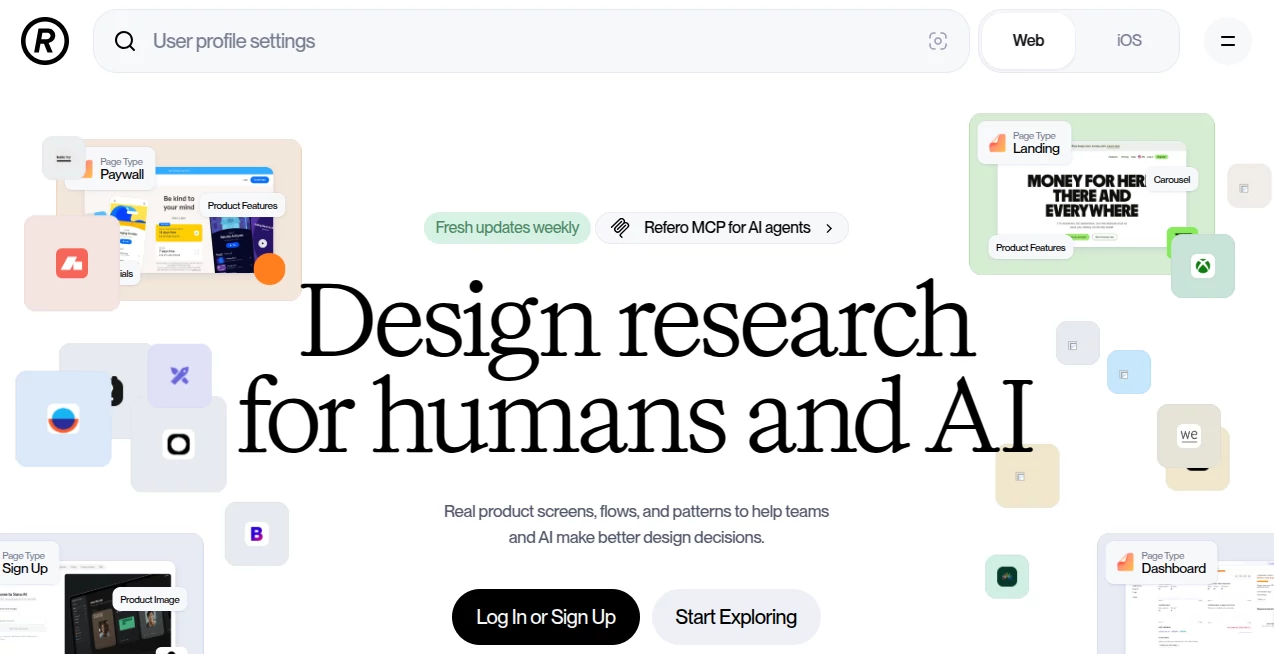 Screenshot of Refero – An AI tool in the ,AI Design Generator ,AI Graphic Design ,AI Design Assistant ,AI Website Designer  category, showcasing its interface and key features.