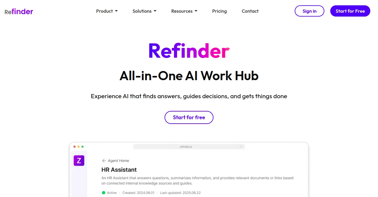 Screenshot of Refinder – An AI tool in the ,AI Workflow Management ,AI Knowledge Management ,AI Productivity Tools ,AI Team Collaboration  category, showcasing its interface and key features.