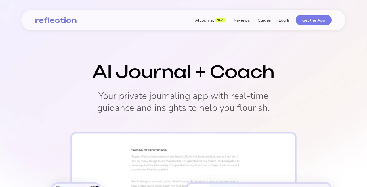 Screenshot of Reflection – An AI tool in the ,AI Mental Health ,AI Coaching ,AI Productivity Tools ,AI Notes Assistant  category, showcasing its interface and key features.