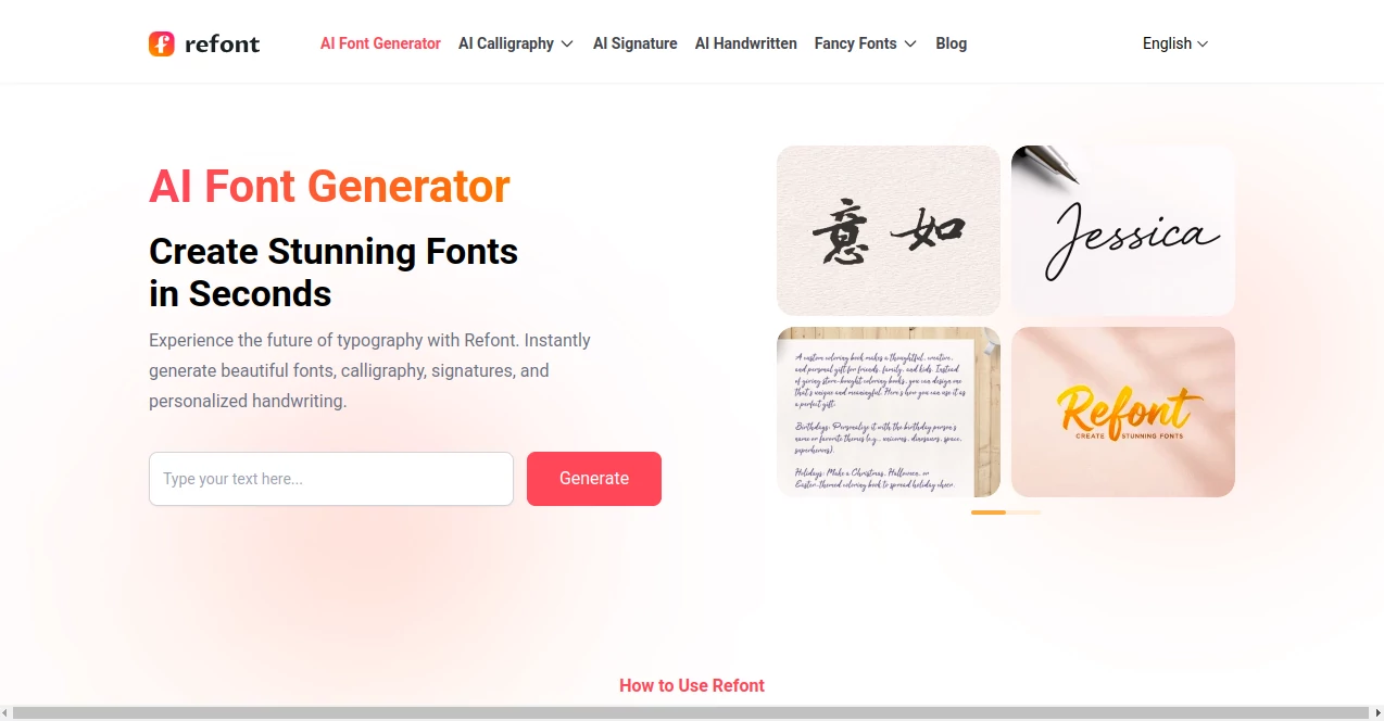 Screenshot of Refont AI – An AI tool in the ,AI Photo & Image Generator ,AI Art Generator ,AI Font ,AI Design Generator  category, showcasing its interface and key features.
