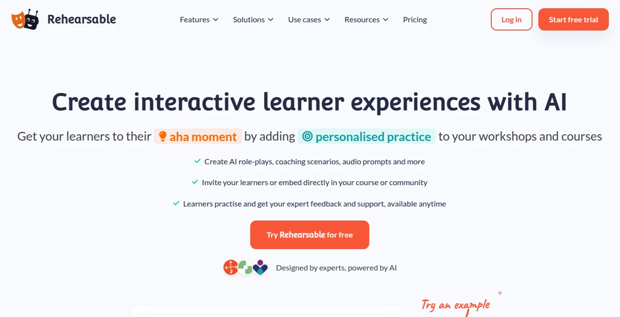 Screenshot of Rehearsable – An AI tool in the ,AI Coaching ,AI Course ,AI Education Assistant ,AI Team Collaboration  category, showcasing its interface and key features.