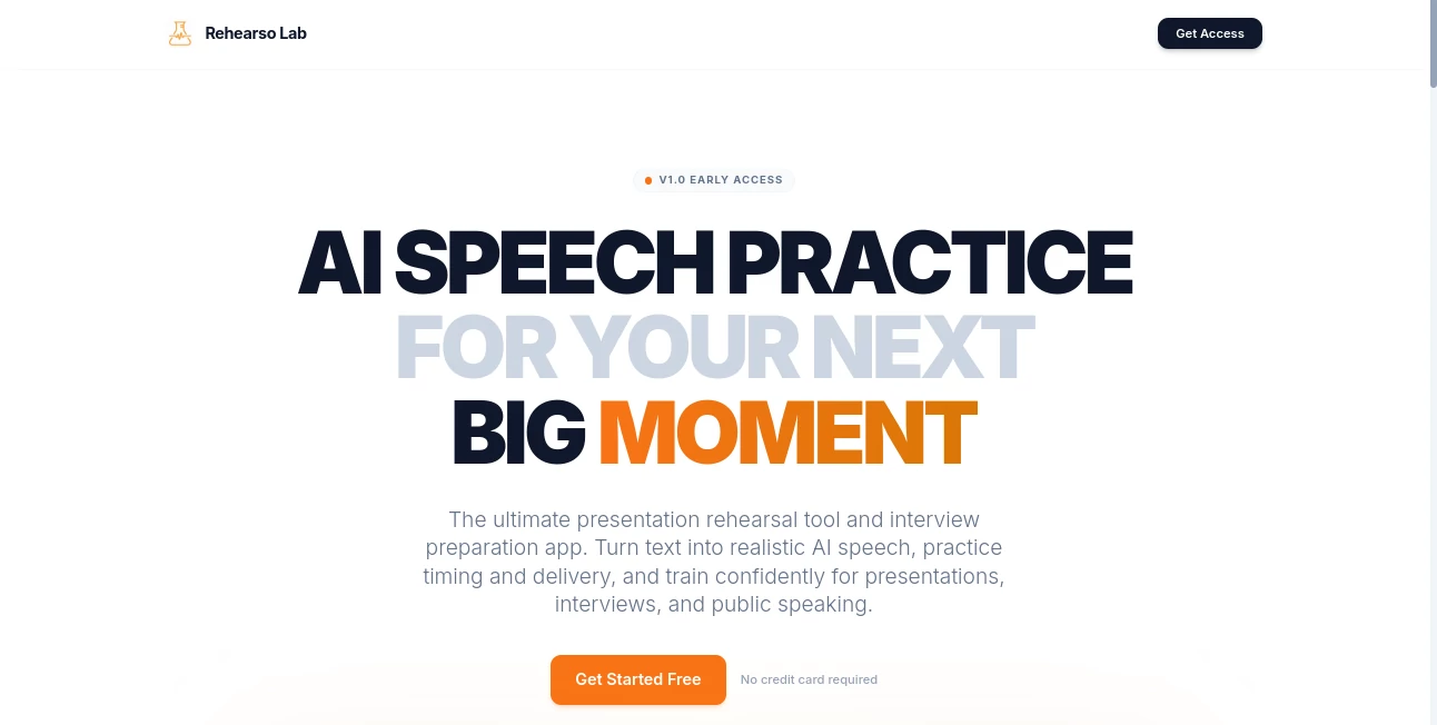 Screenshot of Rehearso Lab – An AI tool in the ,AI Transcription ,AI Speech Synthesis ,AI Interview Assistant ,AI Coaching  category, showcasing its interface and key features.