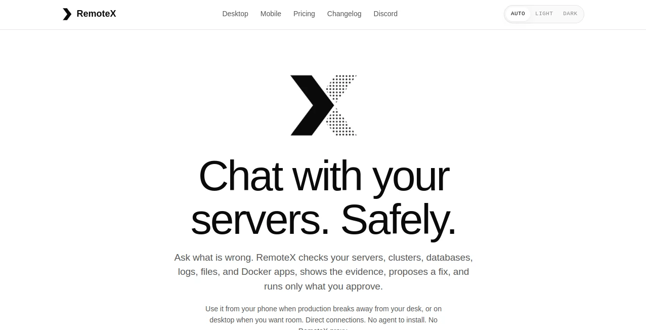 Screenshot of RemoteX – An AI tool in the ,AI DevOps Assistant ,AI Developer Tools ,Other  category, showcasing its interface and key features.