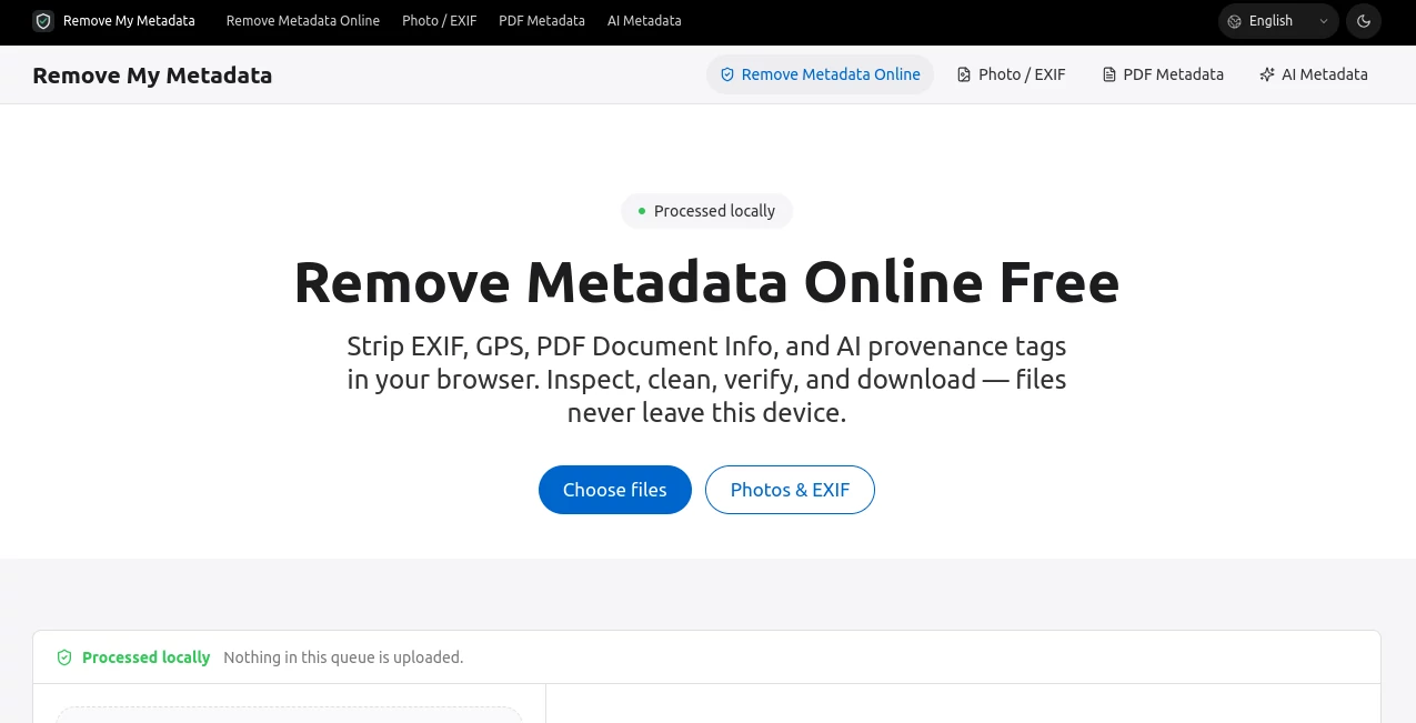 Screenshot of Remove My Metadata – An AI tool in the ,AI Productivity Tools ,AI Documents Assistant ,AI Files Assistant ,Other  category, showcasing its interface and key features.