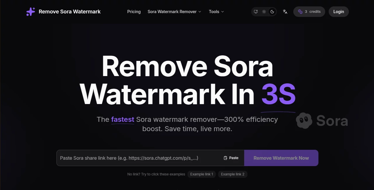 Screenshot of Remove Sora Watermark – An AI tool in the ,AI Content Generator ,AI Video Editor ,AI Productivity Tools ,Video  category, showcasing its interface and key features.