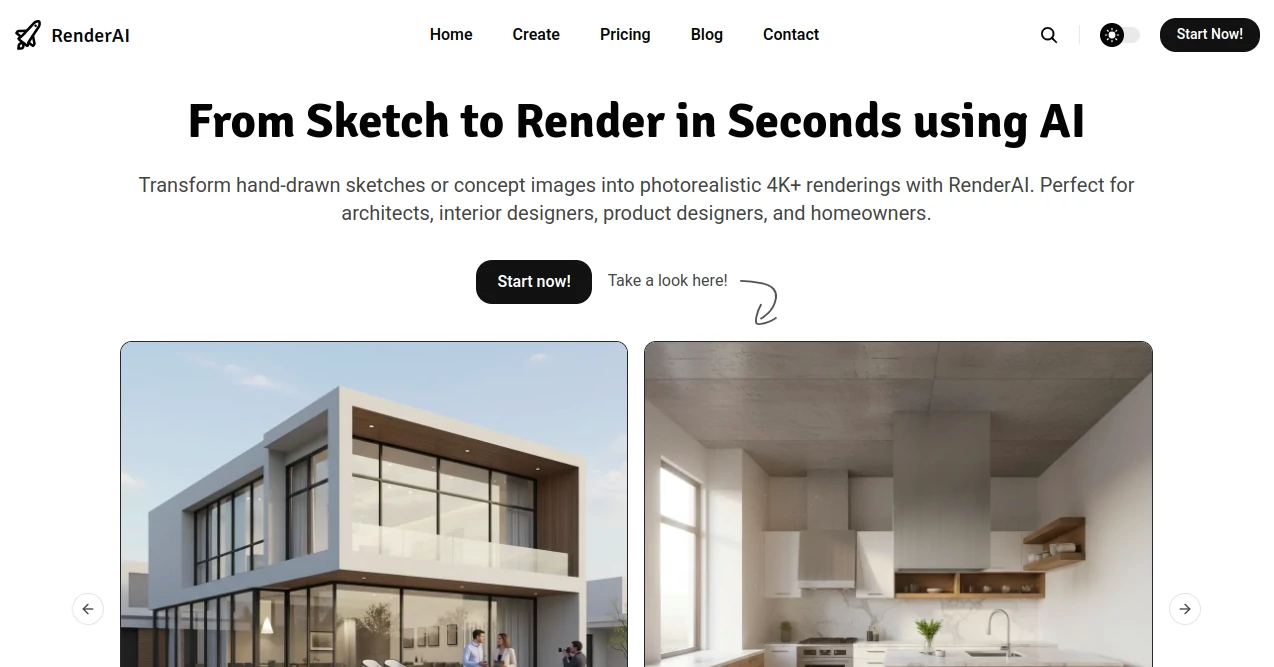 Screenshot of RenderAI – An AI tool in the ,AI Diagram Generator ,AI Photo & Image Generator ,AI Design Generator ,AI Image to Image  category, showcasing its interface and key features.