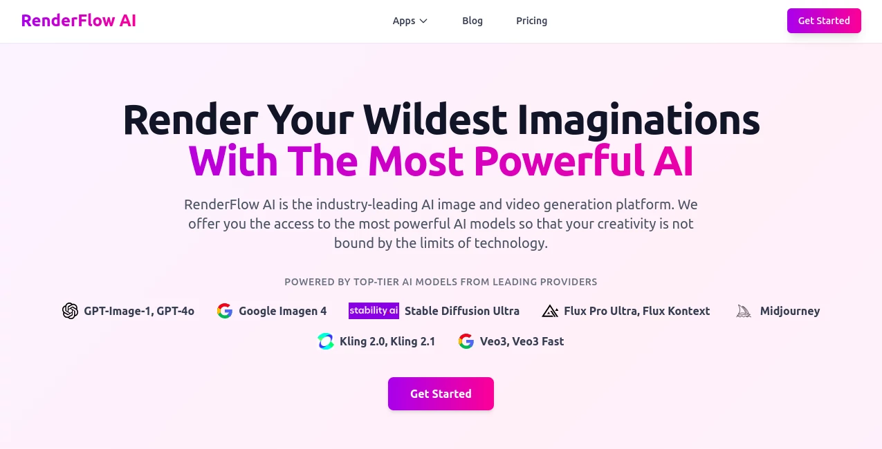 Screenshot of RenderFlow AI – An AI tool in the ,AI Text to Image ,AI Photo & Image Generator ,AI Image to Video ,AI Video Generator  category, showcasing its interface and key features.