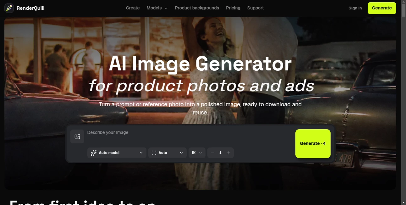 Screenshot of RenderQuill – An AI tool in the ,AI Photo & Image Generator ,Photo & Image Editor ,AI Image to Image ,AI Design Generator  category, showcasing its interface and key features.