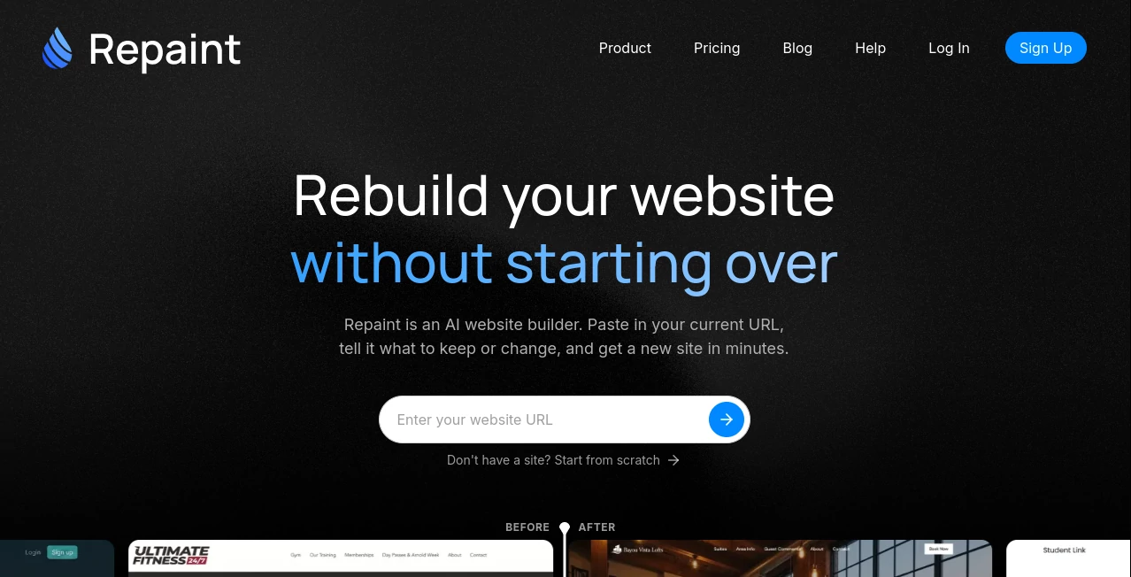 Screenshot of Repaint – An AI tool in the ,AI Landing Page Builder ,AI Website Builder ,AI Design Assistant ,AI Website Designer  category, showcasing its interface and key features.