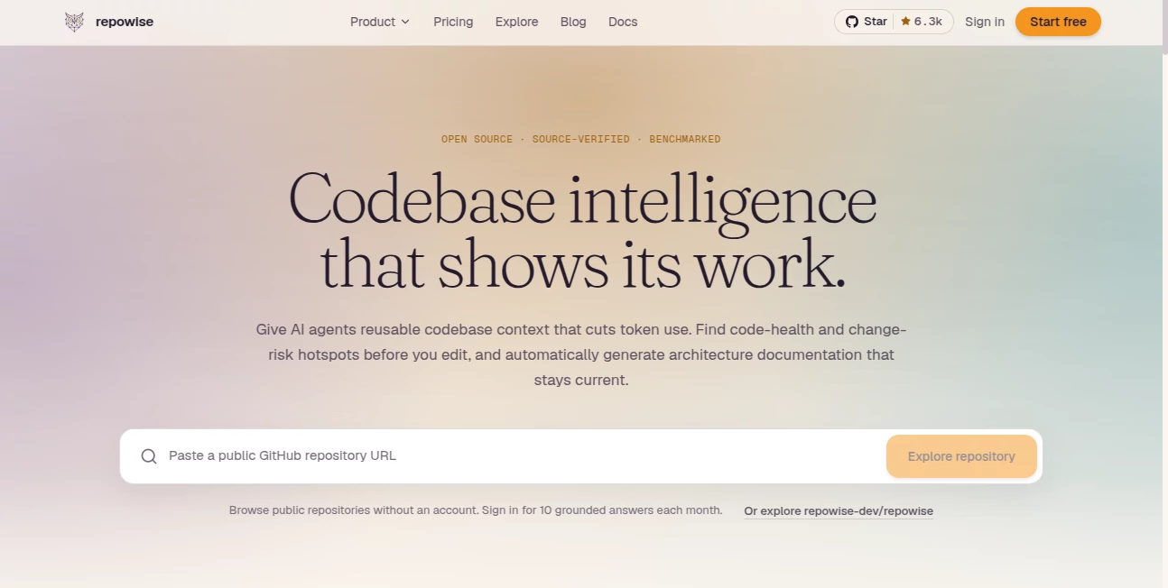Screenshot of Repowise – An AI tool in the ,AI Developer Tools ,AI Code Assistant ,AI Code Explanation ,AI Code Refactoring  category, showcasing its interface and key features.