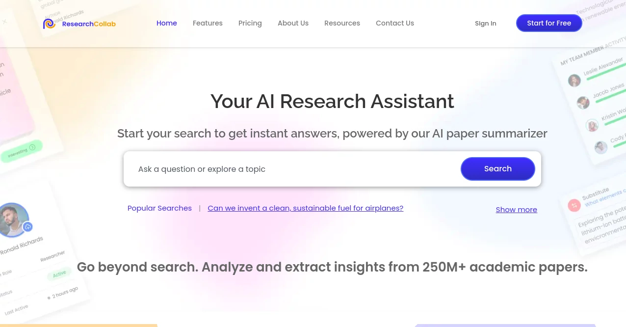 Screenshot of ResearchCollab ai – An AI tool in the ,AI Documents Assistant ,AI Productivity Tools ,AI Research Tool ,AI Knowledge Base  category, showcasing its interface and key features.