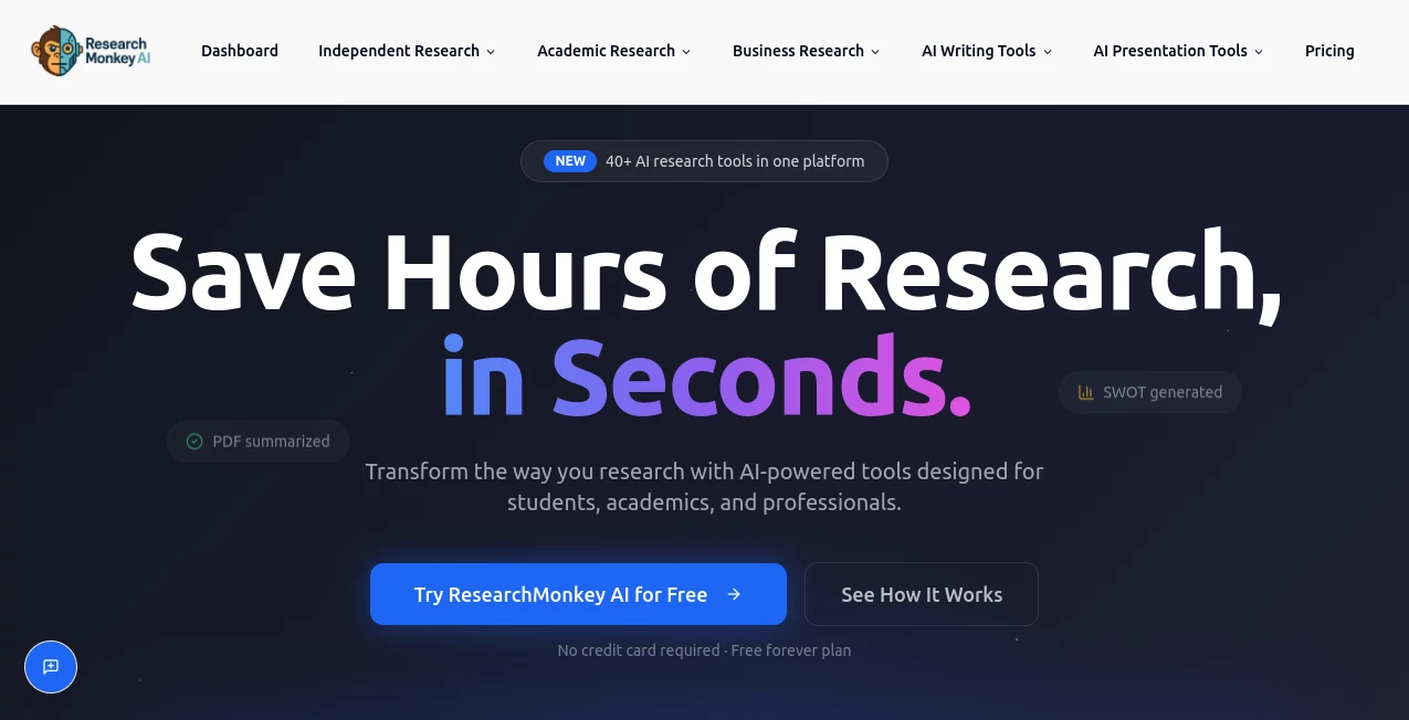 Screenshot of ResearchMonkey AI – An AI tool in the ,AI Research Tool ,AI Knowledge Management ,AI Education Assistant ,AI Productivity Tools  category, showcasing its interface and key features.