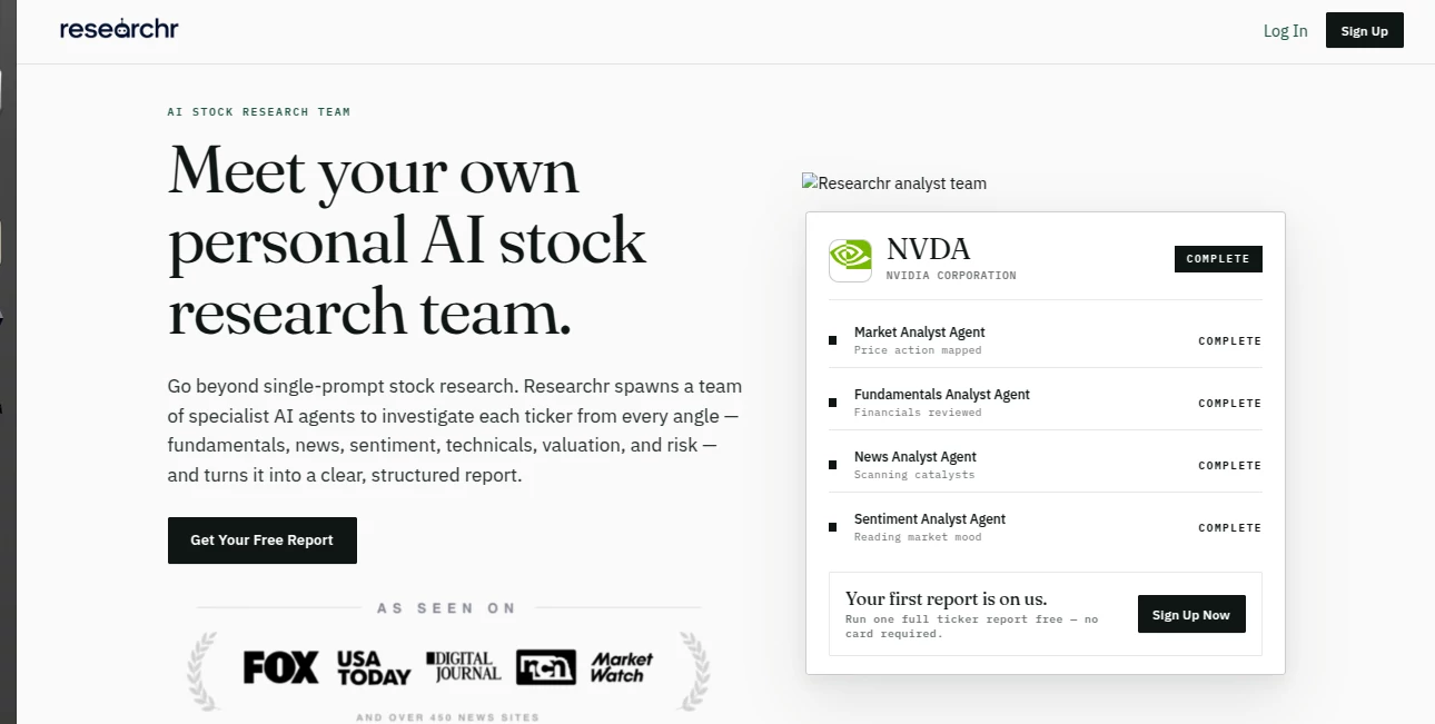 Screenshot of Researchr – An AI tool in the ,AI Research Tool ,AI Trading Bot Assistant ,AI Investing Assistant ,AI Analytics Assistant  category, showcasing its interface and key features.