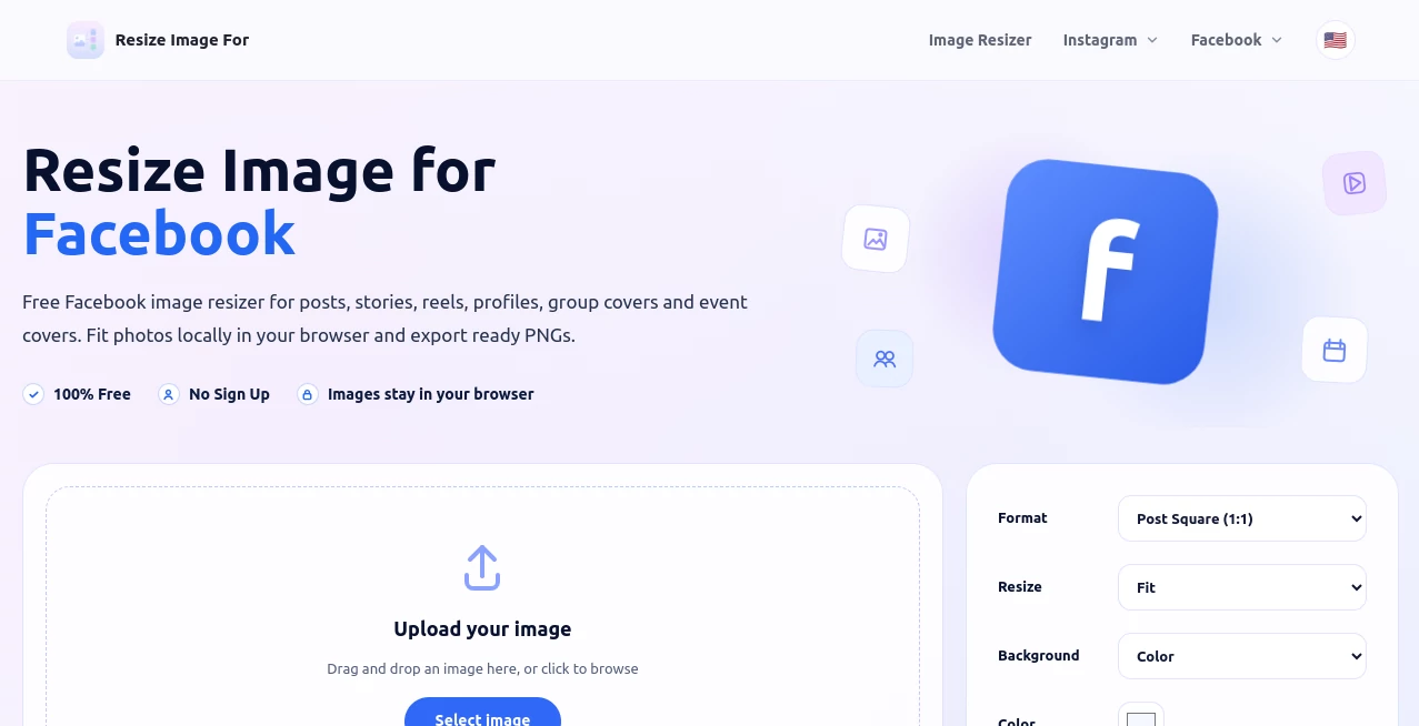 Screenshot of Resize Image for Facebook – An AI tool in the ,AI Photo & Image Generator ,Photo & Image Editor ,AI Social Media Assistant ,AI Digital Marketing Generator  category, showcasing its interface and key features.